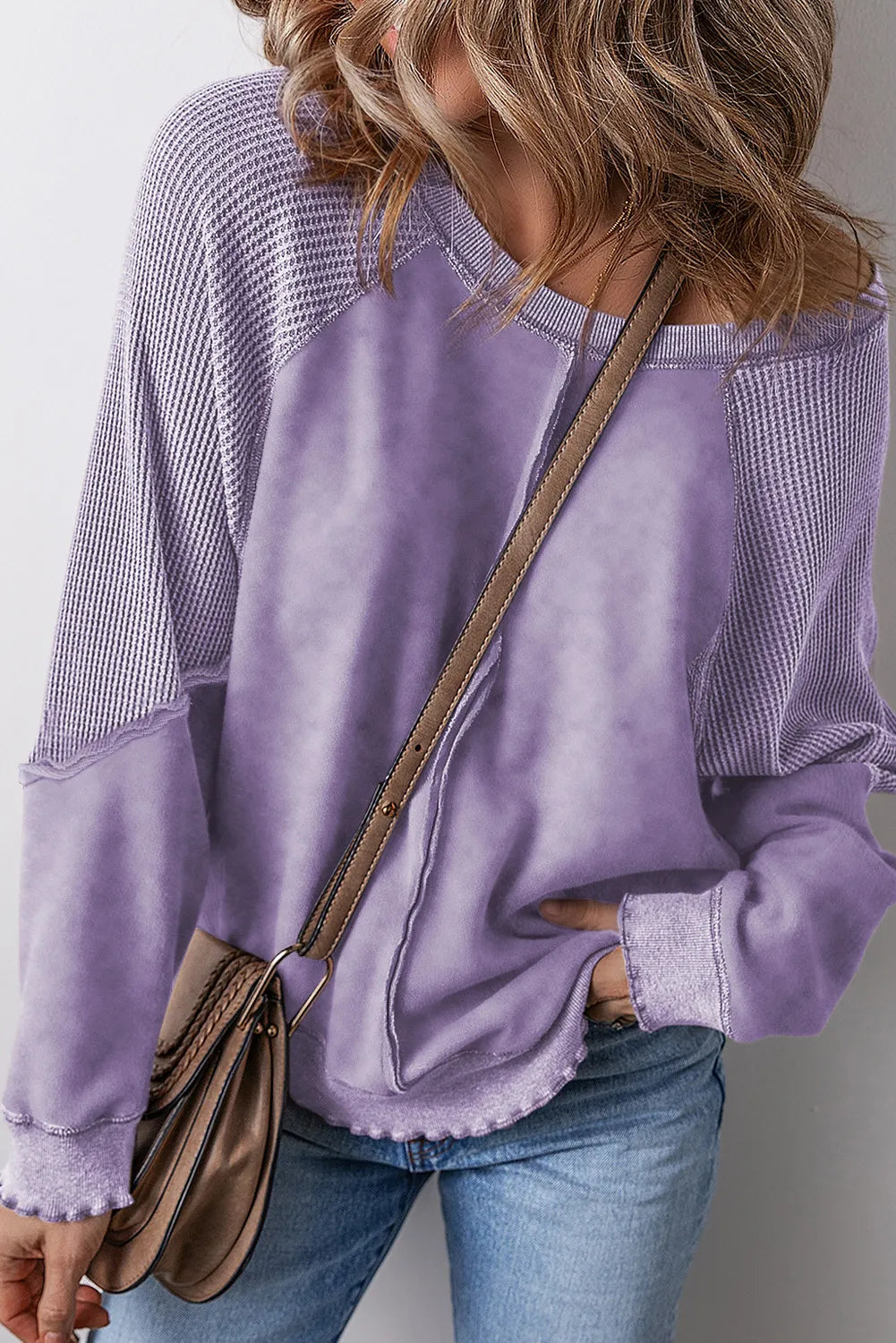 Women's Reverse Seam Waffle Knit Sweatshirt (Buy 2 Free Shipping)