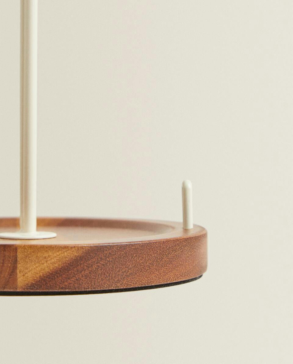 IRON AND WOOD KITCHEN ROLL HOLDER