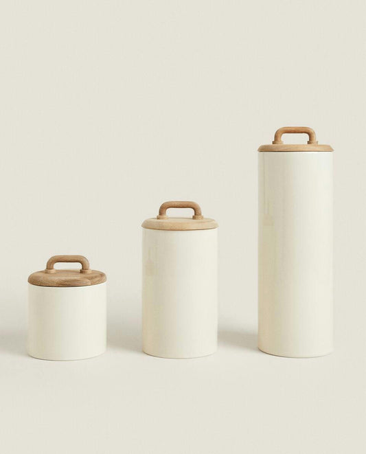 CERAMIC AND WOOD JAR