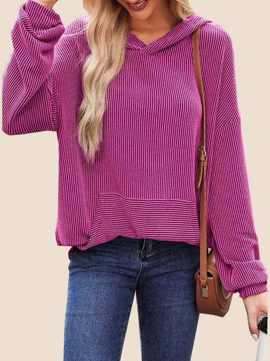 Gerippter Strick-Kapuzenpullover für Damen (2 kaufen, kostenloser Versand)