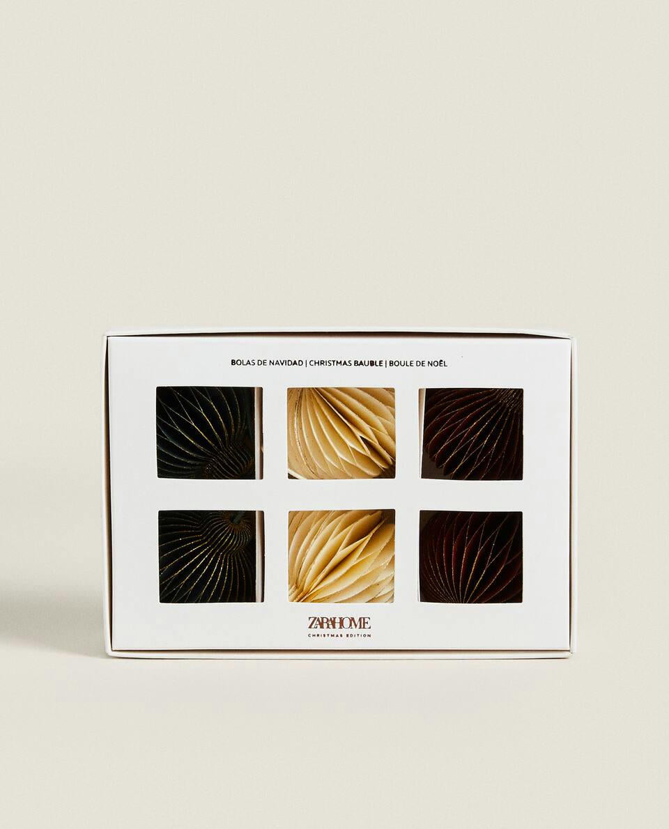 PACK OF CHRISTMAS PAPER BAUBLE DECORATIONS (PACK OF 6)