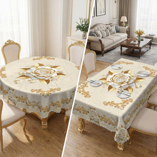 Waterproof Gold Rose Tablecloth