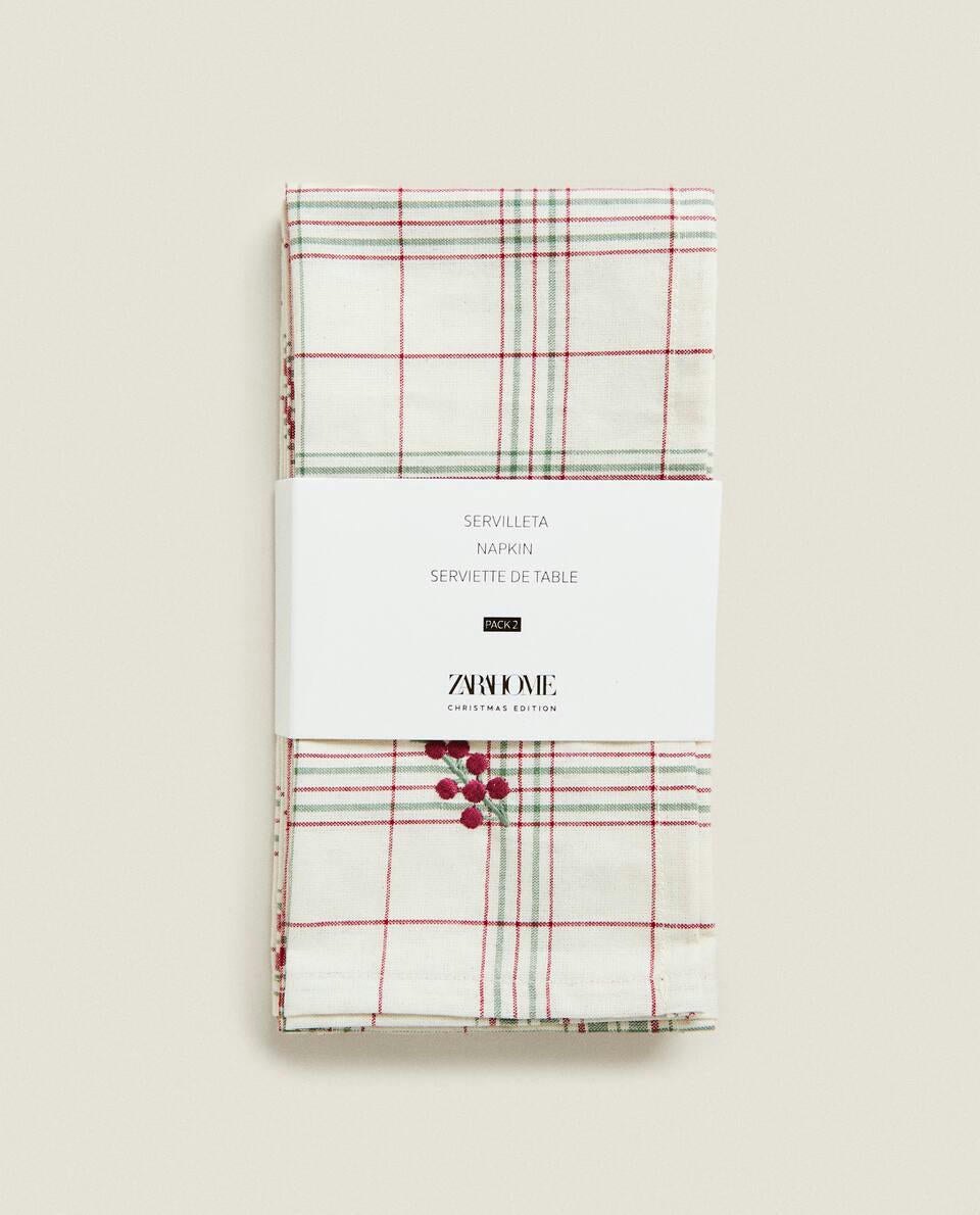 PACK OF CHECK NAPKINS WITH CHRISTMAS STRIPES (PACK OF 2)