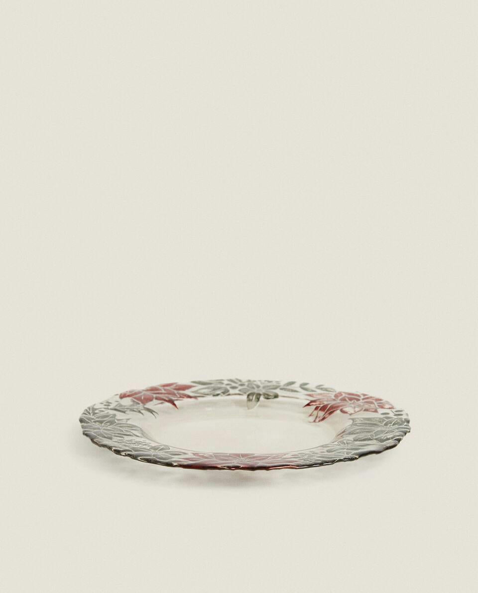 POINSETTIA GLASS DESSERT PLATE