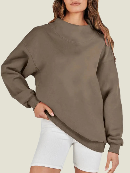 Damen Oversized-Sweatshirt mit Schlitz und Stehkragen (2 kaufen, kostenloser Versand)