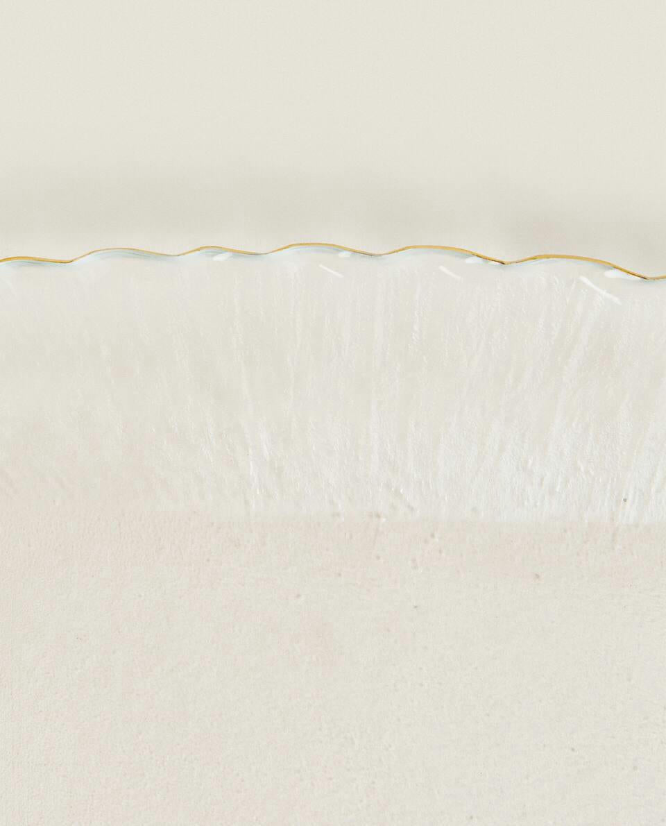 CHRISTMAS GLASS DESSERT PLATE WITH GOLD RIM