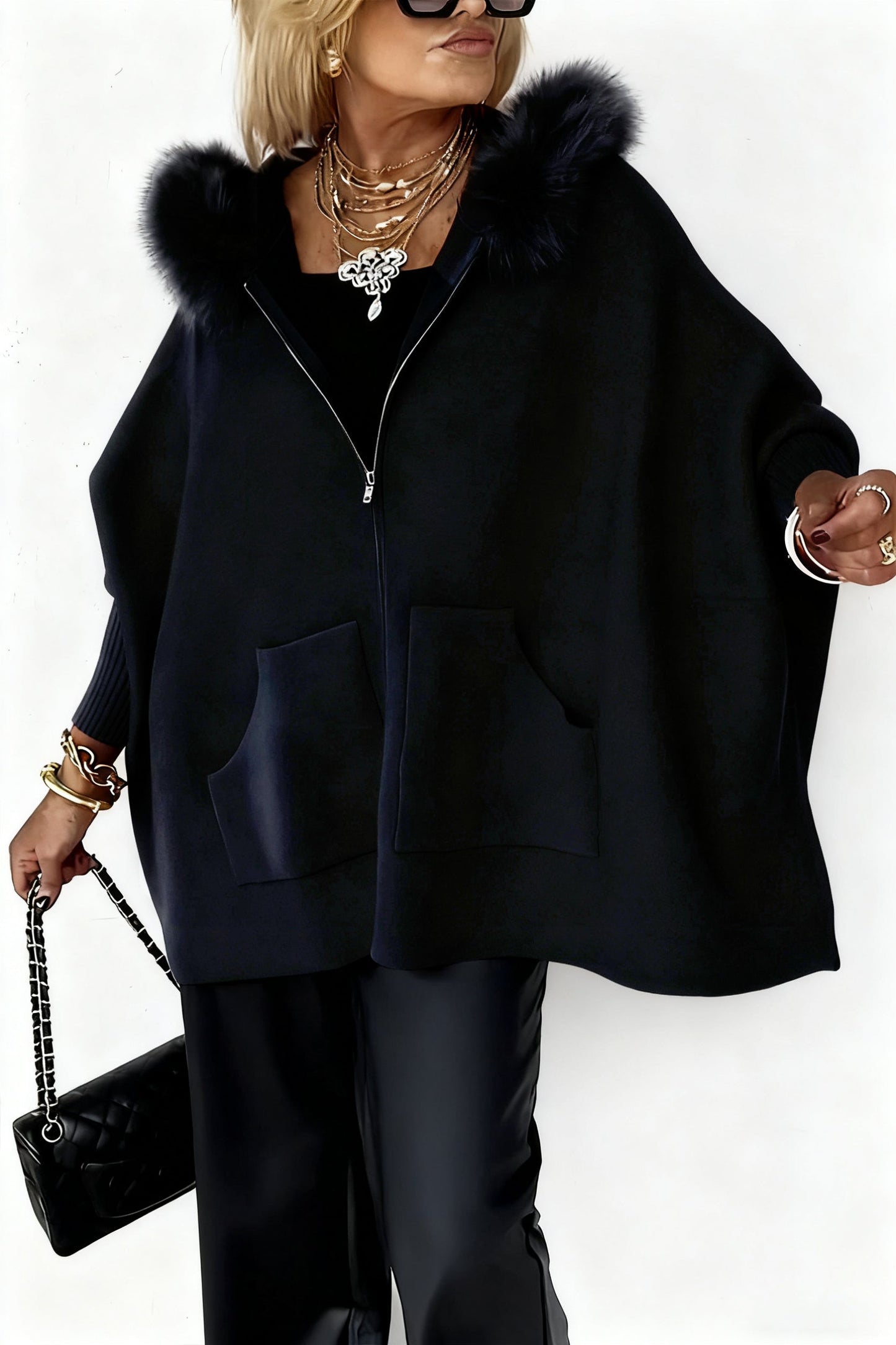 Women's Fur Collar Solid Color Casual Jacket