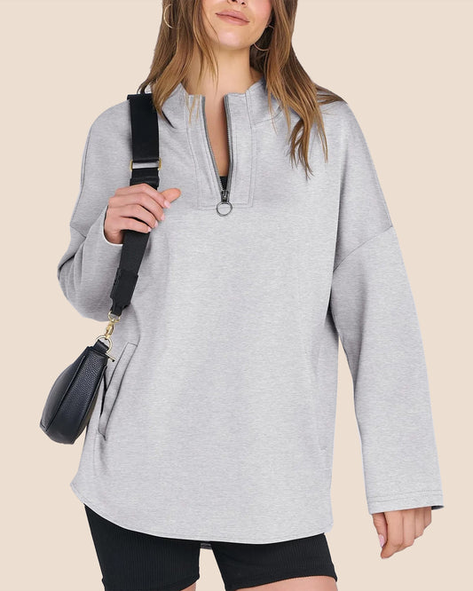 Damen Quarter Zip Oversized Kapuzenpullover im Tunika-Stil (2 kaufen, kostenloser Versand)