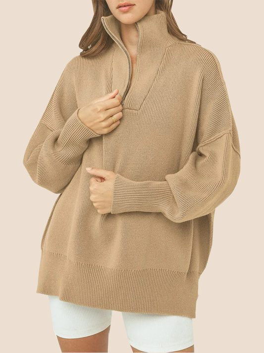 Damen Oversized Quarter Zip Pullover (2 kaufen, kostenloser Versand)