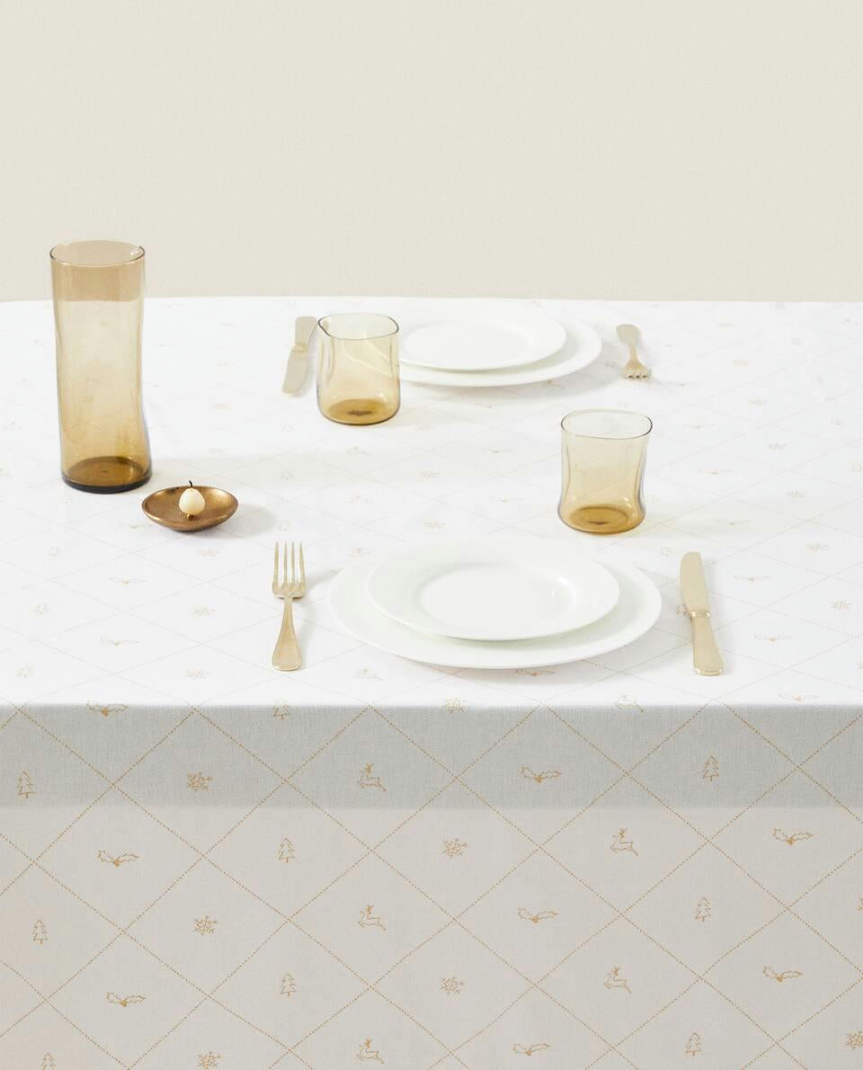 CHRISTMAS SNOW COTTON TABLECLOTH