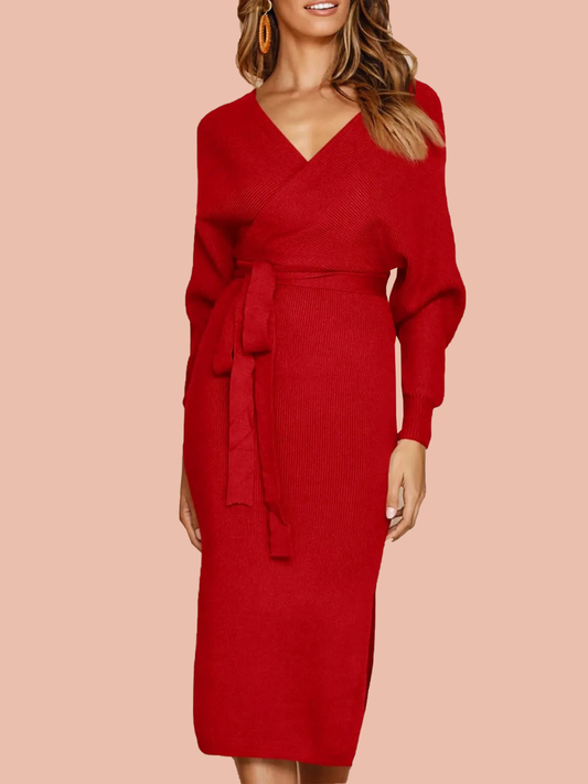 Damen Wickelkleider mit V-Ausschnitt und Schlitz (2 kaufen, kostenloser Versand)