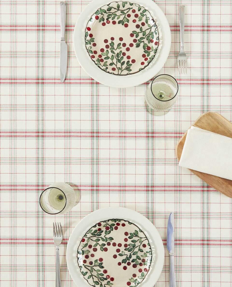 CHECKED COTTON TABLECLOTH WITH CHRISTMAS STRIPES