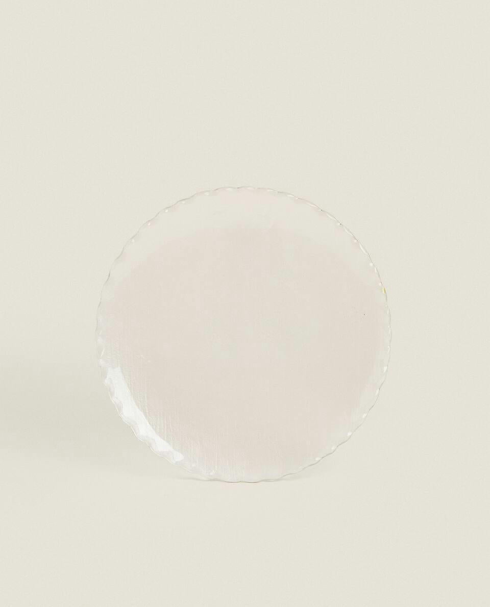 CHRISTMAS GLASS DESSERT PLATE WITH GOLD RIM