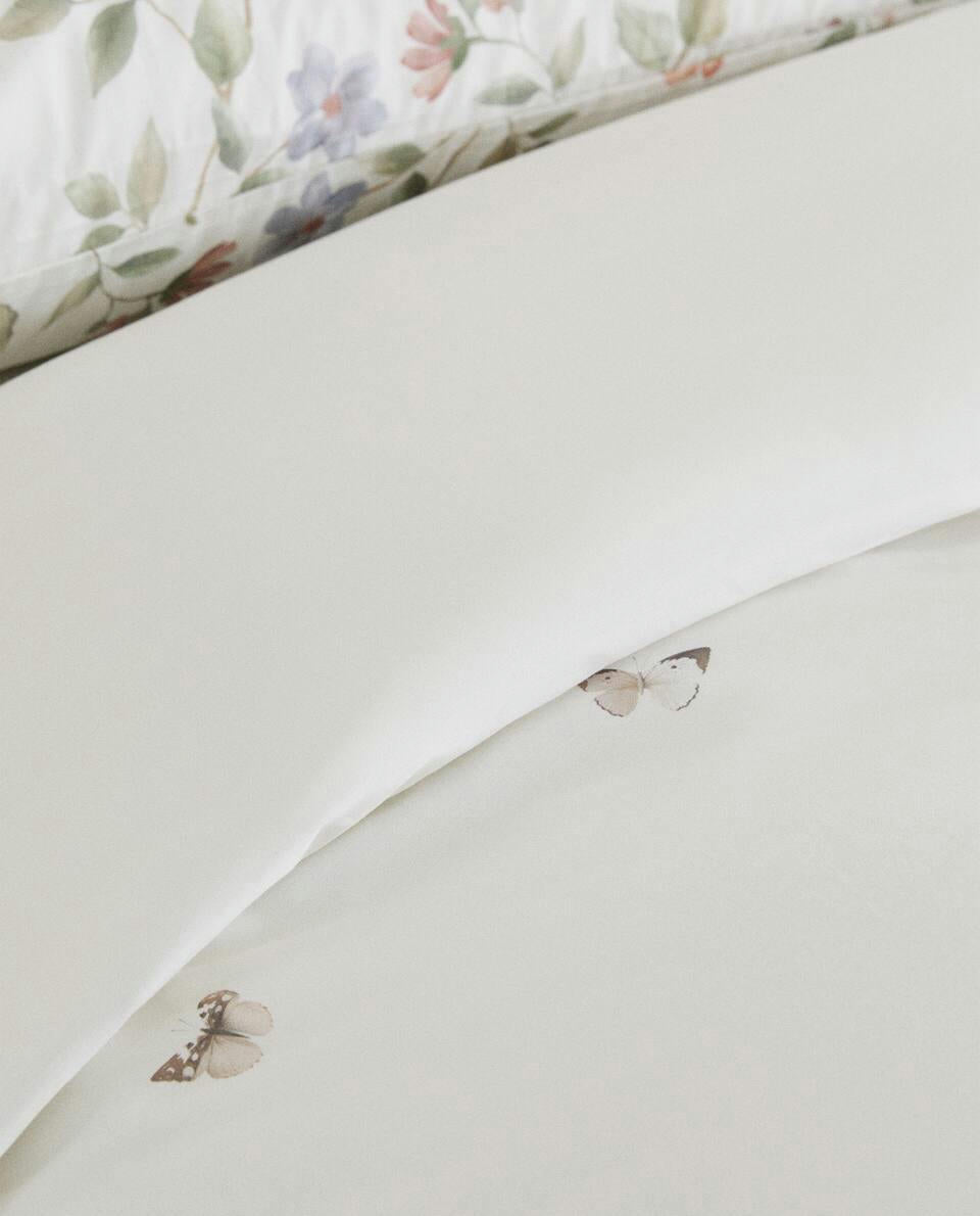 FLOWER AND BUTTERFLY PRINT DUVET COVER