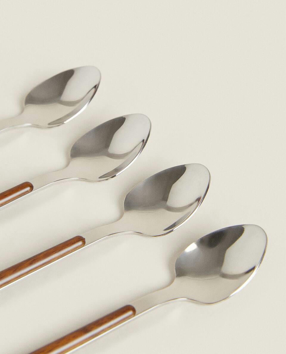 BOX 4 DESSERT SPOONS WITH ROUND HANDLE DETAIL