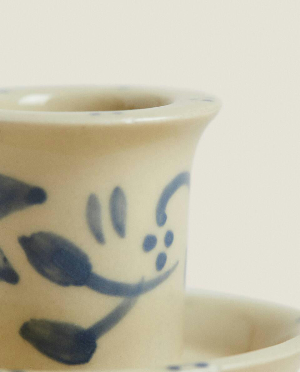 PAINTED CERAMIC CHRISTMAS CANDLESTICK HOLDER