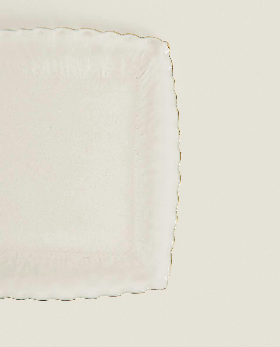 CHRISTMAS GLASS DESSERT PLATE WITH GOLD RIM