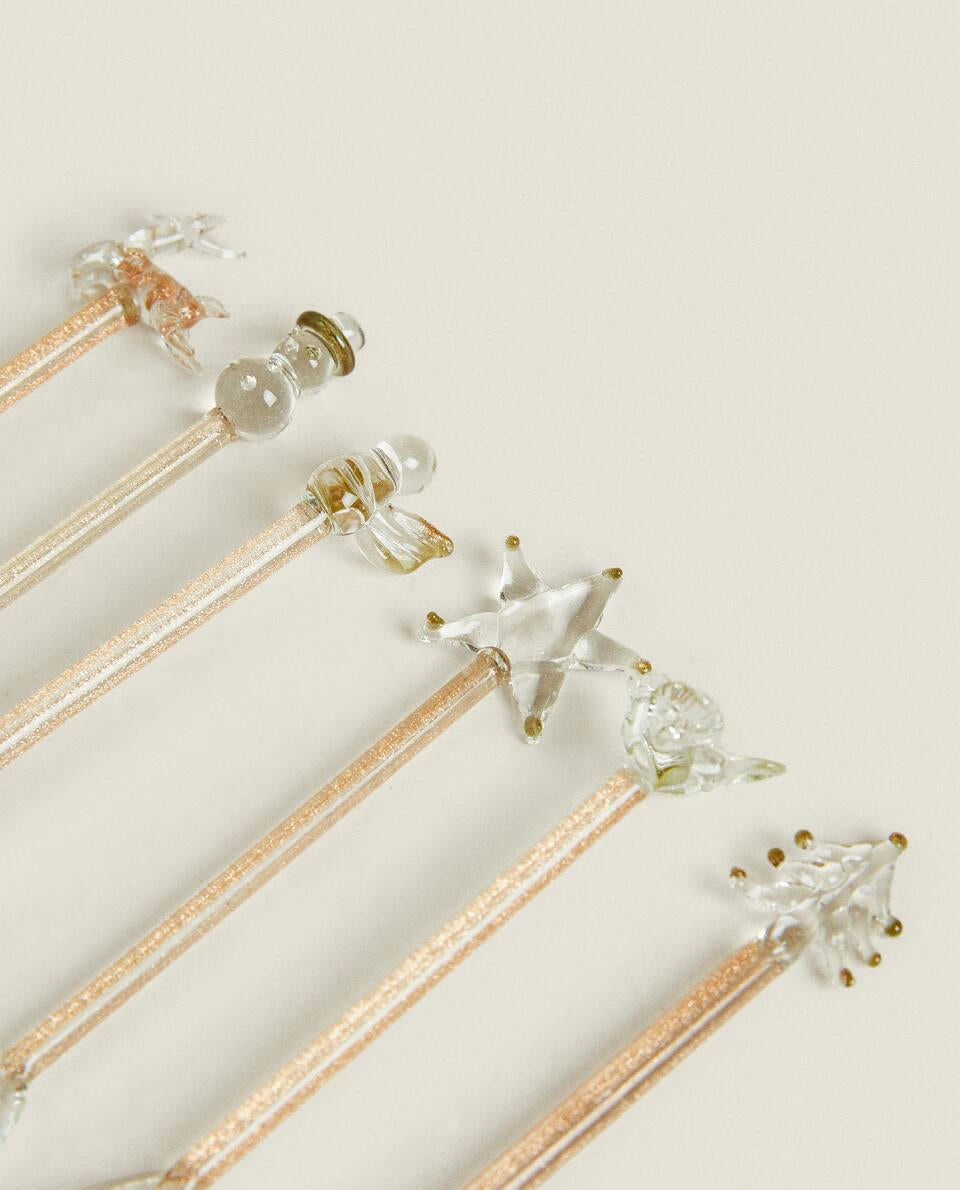 CHRISTMAS GLASS DESSERT SPOON CHARMS (PACK OF 6)