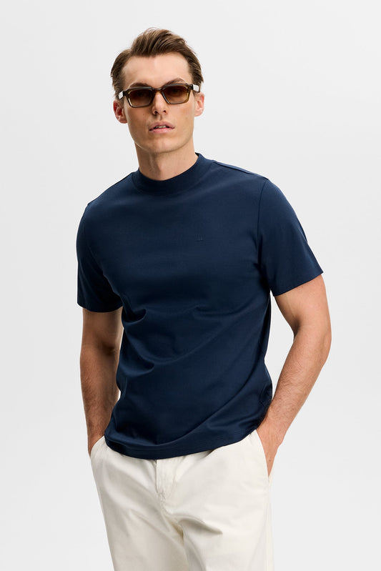 Ace Mock Neck T-Shirt / Navy