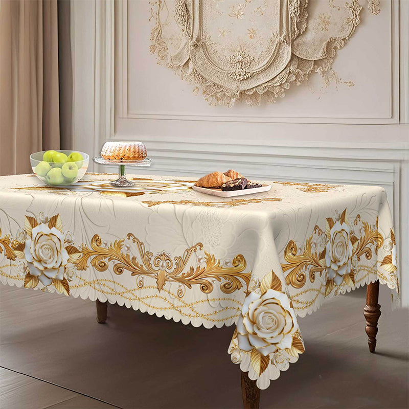 Waterproof Gold Rose Tablecloth